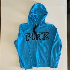 Victoria’s Secret PINK Full Zip Bright Blue Fleece Hoodie sz XL *NWOT*
